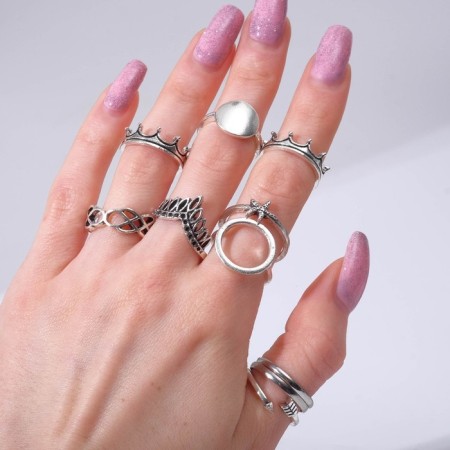 Ring set 10 pieces "Crown", size mix, color silver-2