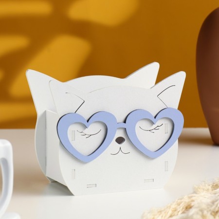 Kashpo wooden "cat in glasses" 12x15x7.6 cm mix