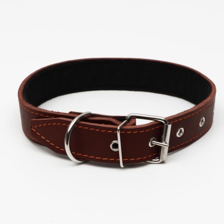 Leather collar on synthetic winterizer, 70 x 3.5 cm, Osh 45-60 cm, brown-1