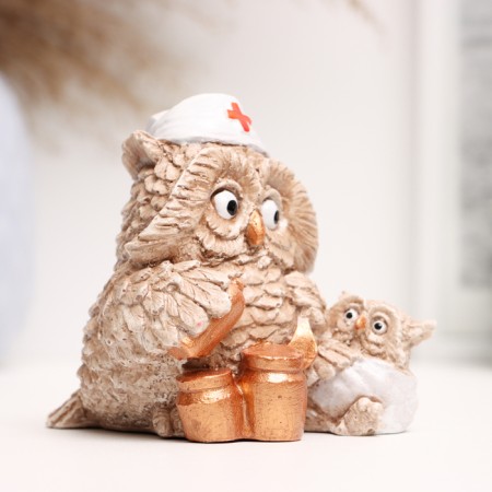 Фигура "Сова врач с совенком" 10х10х8см-1