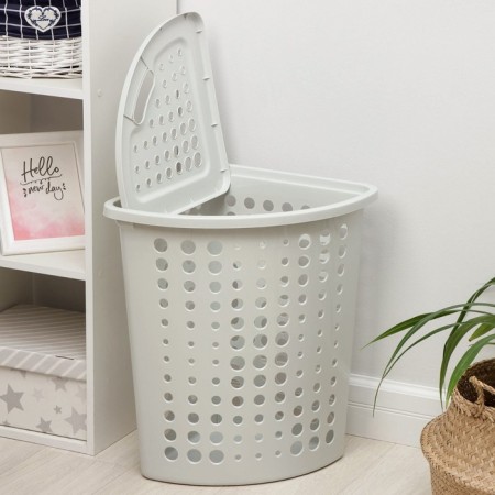 Corner basket with a lid "Moletta", 45 l, 40 × 51 × 54 cm, the color is light gray-1