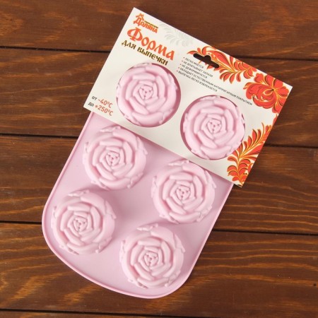 Baking uniform “Rose”, silicone, 25.5 × 17.5 cm, 6 cells, pink color-9