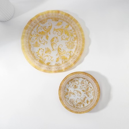 Set of table "Plant pattern", 7 objects: D = 30 cm - 1 pc, d = 18 cm - 6 pcs, beige color with golden-1