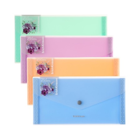 Folder-convert on a 260 x 132 mm button (Travel), 550 μm, Erichkrause "Matt Pastel Bloom", with an extension, 4 compartments, translucent, embossing "sand", mix