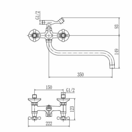 Fashun A2619 bath mixer, two -wound, pour 350 mm, with shower, chrome-1