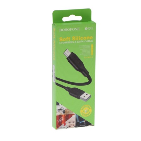 Cable Borofone BX42, microUSB - USB, 2.4 A, 1 m, tPE braid, black-3