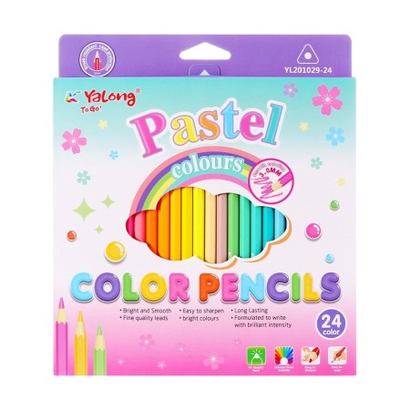 Pencils 24 colors in a plastic box, triangular, wooden, pastel mix-7