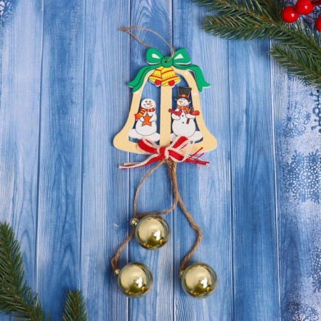 Decoration Christmas tree "bell with balls" snowmen 9x23 cm