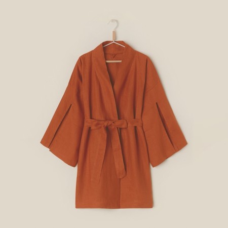 Women's bathrobe short SL Home "Brown" b. Brown, size 44-52, 100% flax, 150g/m2
