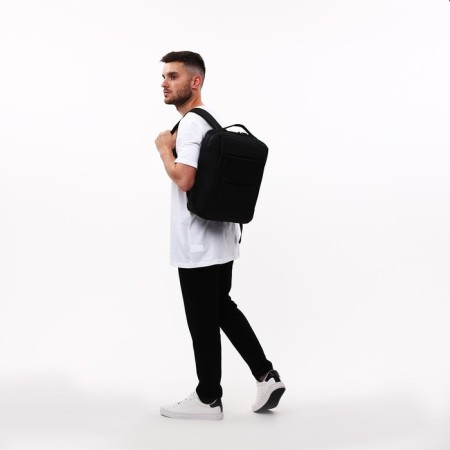 Male backpack on a zipper, 4 outer pockets, with USB, black color-4