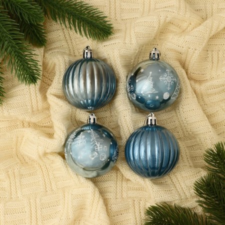 Set of balls plastic D-5.5 cm, 4 pcs "New Year's fun" Christmas trees strip, blue