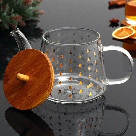 New Year. Glass teapot with bamboo lid "Miracles", 600 ml-3