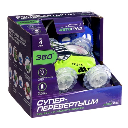 Radio-controlled “Trick” car, works on batteries, lighting effects, green color, green-6