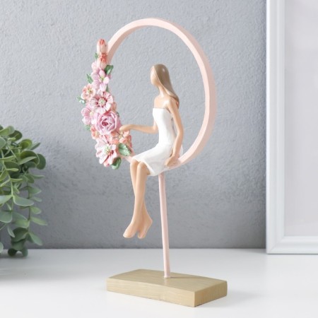 Polystone souvenir "Girl sits in a pink ring with flowers" 16x6x25.5 cm-3