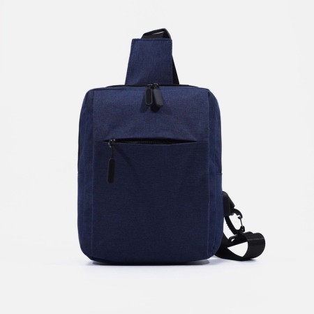 Male sling bag from textiles, with USB, blue color-2