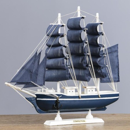 The ship souvenir medium "Kalev", the sides are blue with a white strip, the sails are blue, 30x7x32 cm-1