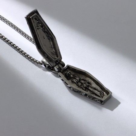 The pendant "coffin" with a skeleton, black color in black silver, l = 70 cm-2