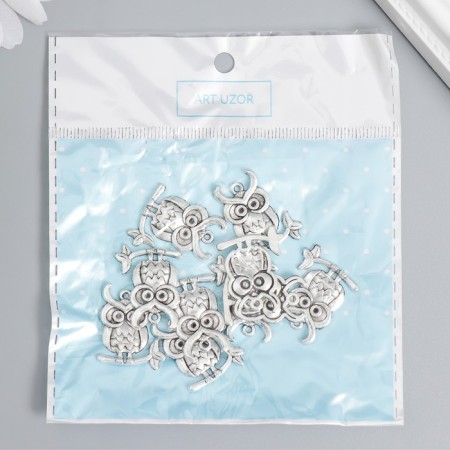 Decor for creativity Metal "Council on a branch" Silver set 10 pcs 2.4x1.9 cm-2