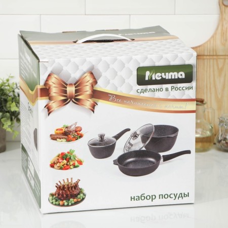 Set of dishes No. 1 granite, 3 objects: pan D = 26 cm, bucket 1.7 l, pot 5 l, covers, anti -stick coating-15