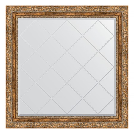 Mirror with engraving in the baguette frame, vignette antique bronze 85 mm, 85x85 cm