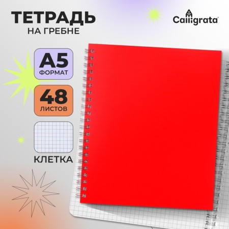 Notebook on the crest A5 48 sheets in the Calligrata cage red, plastic cover, offset block