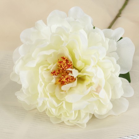 Artificial flowers "velvet peony" 15x55 cm, white-1