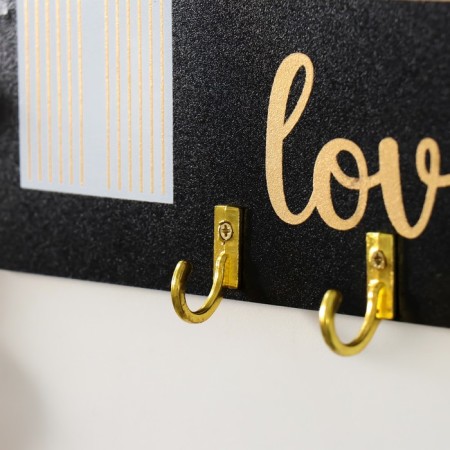 Hooks decorative wood "Love. Abstraction. Rainbow" Black with gold 20x9.3 cm-2