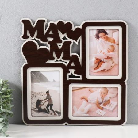 Photo frame LHDF "Mom" 33x33 in 3 photos 10x15 cm, col. Wenge-white (plastic screen)