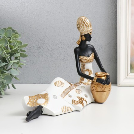 Polystone souvenir "African beauty with a jug" white-gold 24.5x9.5x19 cm-1