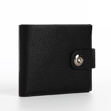 Male purse on a magnet, department for bills, cards, coins, black color