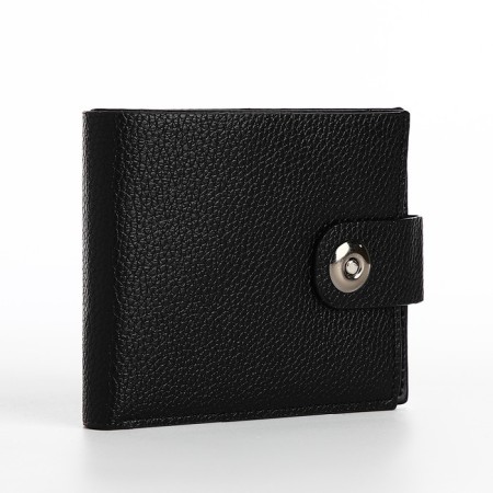 Male purse on a magnet, department for bills, cards, coins, black color