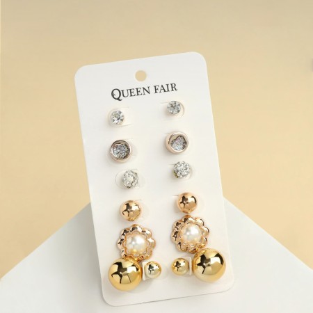 Pusets 6 pairs "ball" flower, white color in gold-1