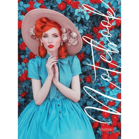 Business notebook A6, 64 sheets in a cage/ruler, "girl in blue", a solid cover, glossy lamination, an offset block 60g/m2