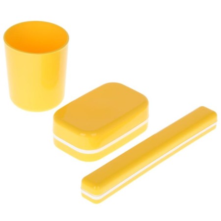 Road set, 3 objects: soap dish, glass, case for a toothbrush, color mix-3