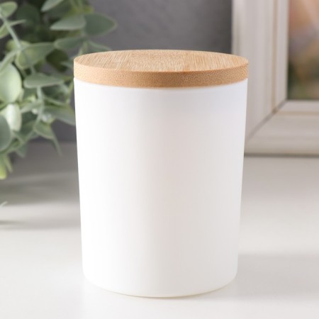Bank for candles glass with a white matte lid 220 ml 7x7x8.4 cm