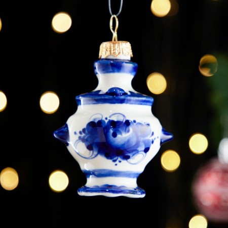 Christmas tree toy "samovar", gzhel, porcelain, h = 9cm-2