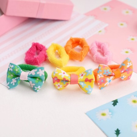 Hair gum "Bow" (set 7 pcs) flowers, mix-1