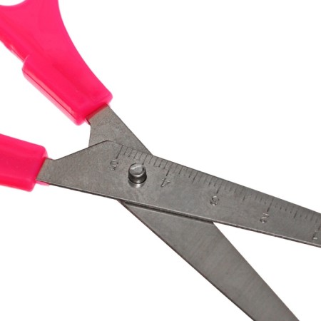 Chancellery scissors 13 cm, plastic handles, rounded ends with a ruler, MIX case-9