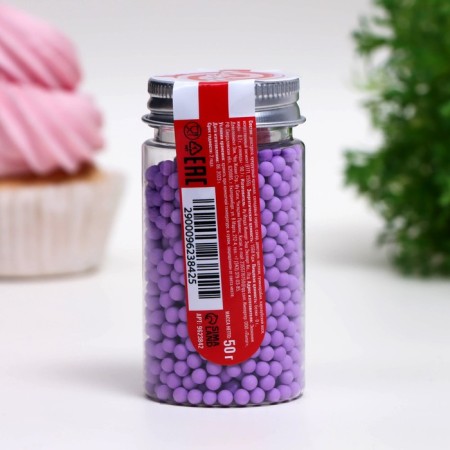 Sprinking confectionery "balls", 4 mm, purple matte, 50 g-2