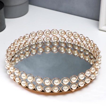 Interior stand for candles with a “pearl” mirror circle 5.5x25x25 cm-1