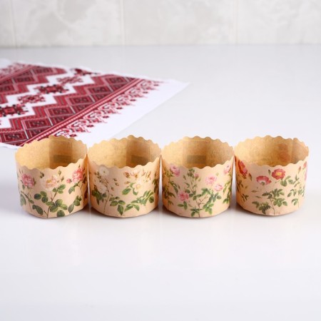 Paper form for cupcake, muffins and kulich "roses" 60x45mm, mix-2