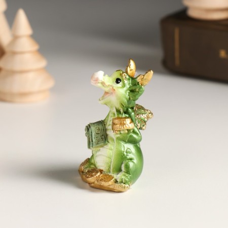 Souvenir Polystone "Green Dragon with Coins" with sparkles mix 3.7x2.8x5 cm-4