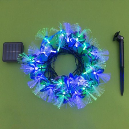 Garland “thread” 4.5 m with nozzles “butterflies”, IP44, dark thread, 30 LED, glow blue/green, 2 modes, solar battery-3