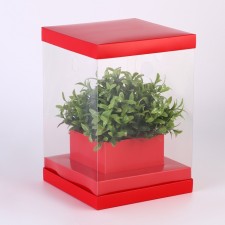 Box for flowers with a vase and PVC windows are folding, 16 x 23 x 16 cm, plain, red