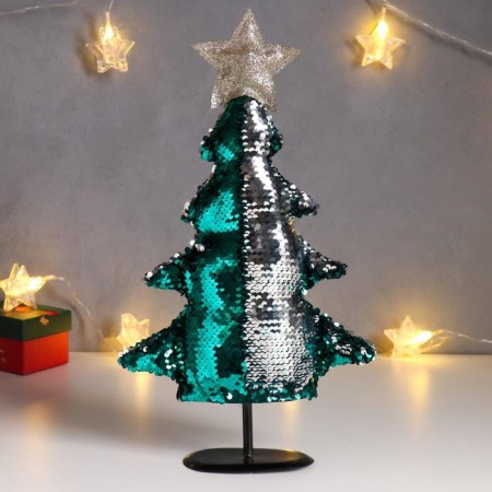 Interior doll "Christmas tree with silver-green sequins, with a golden star" 40x19x24 cm-1