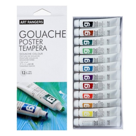 Gouache paints 12 ml, in a metal tube, in a cardboard box, 12 colors