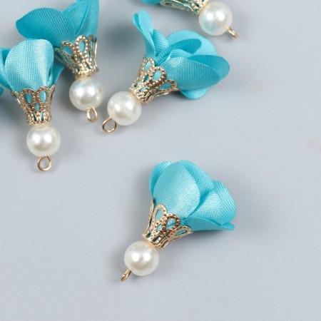 Decor for creativity Textile "Flower with a pearl. Heavenly" set 10 pcs 2.5 cm-1