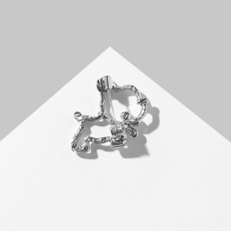 Brooch "Dog" with a flower, the color is white in silver-1