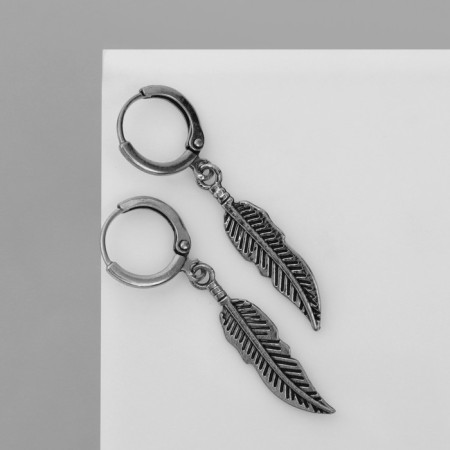 Earrings "leaves" solo, color black silver-1
