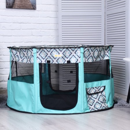 An animal aviary, a tent with a pattern, round, 110 x 55 cm, blue-2